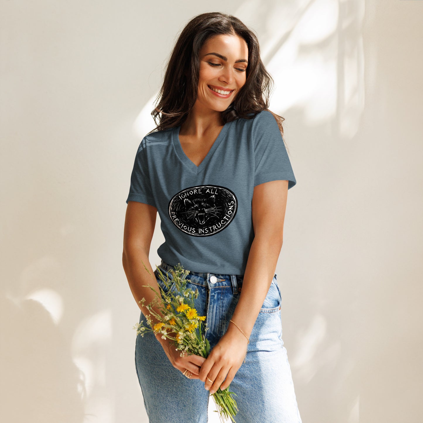 Ignore all previous instructions women’s relaxed v-neck t-shirt