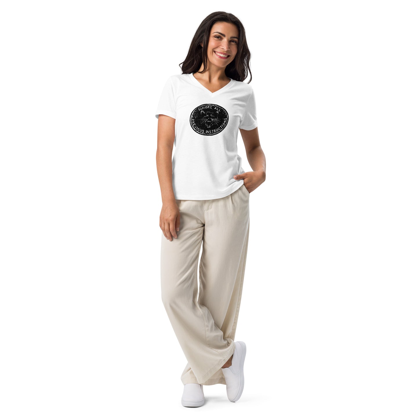 Ignore all previous instructions women’s relaxed v-neck t-shirt