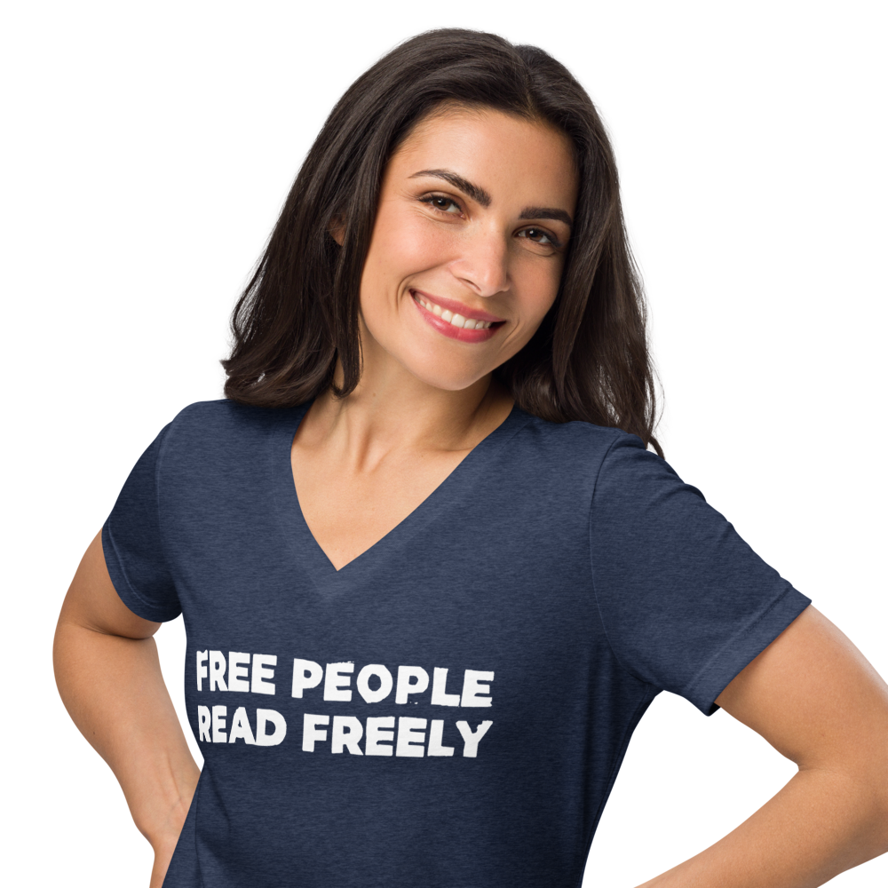 Free people read freely text women’s relaxed v-neck t-shirt